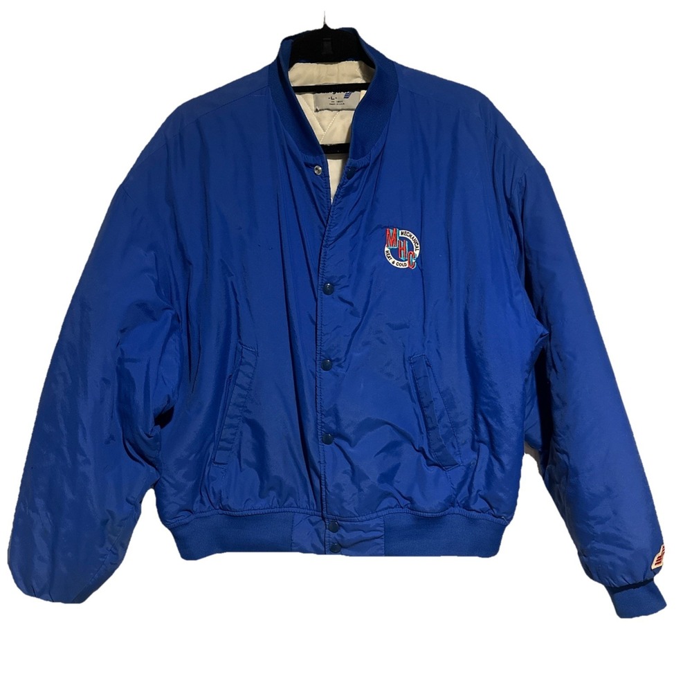 VTG 70/80s Swingster Mechanics HVAC Bomber Jacket Men's Size Large Blue Collar